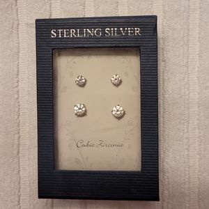 Sterling Silver .925 Cubic Zirconia Stud Earrings. Set of two.